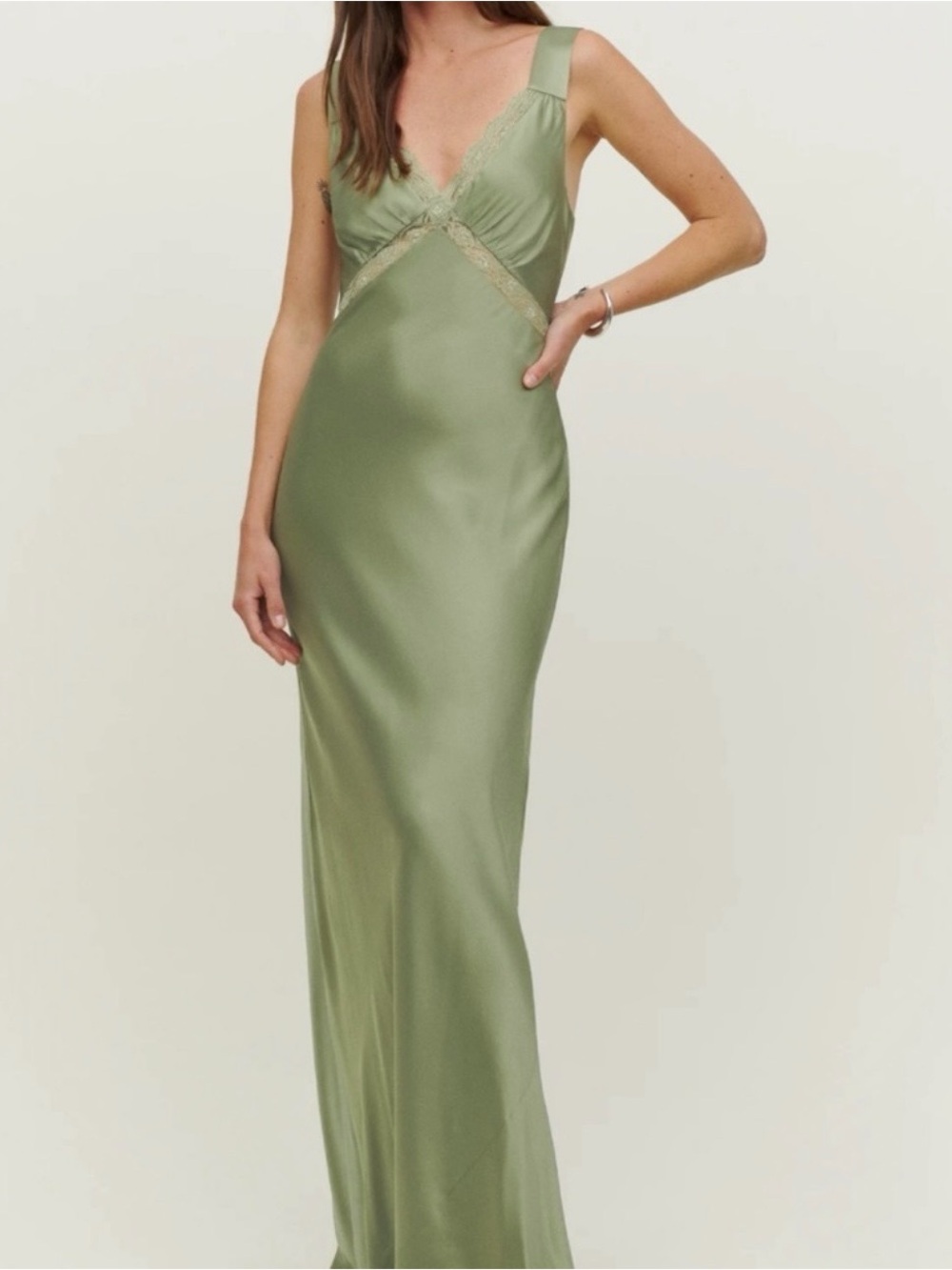 Reformation Chania Silk Dress in Artichoke